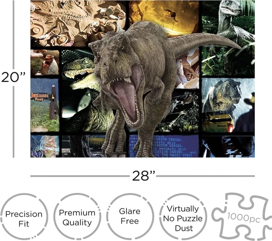 Toynk Jurassic Park 1000-Piece Jigsaw Puzzle - Dinosaur Themed Collage Puzzle for Adults & Kids