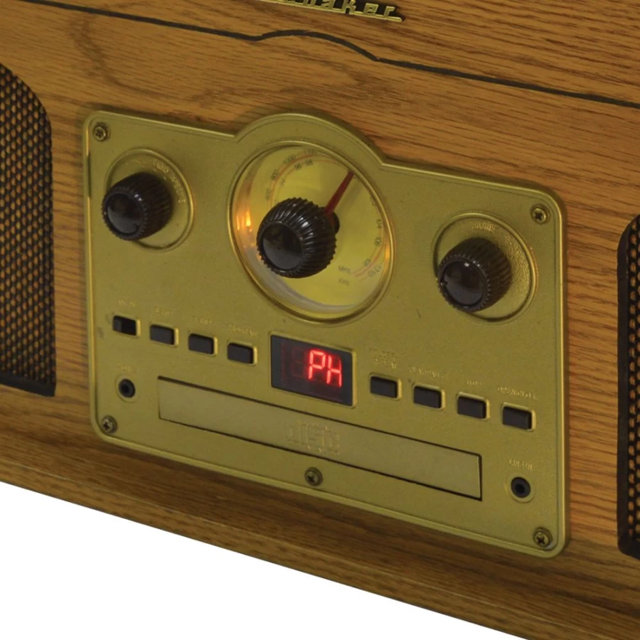 Studebaker Retro 5-in-1 Entertainment System with Vinyl Turntable, AM/FM Radio, CD Player, Cassette Deck, and AUX Input