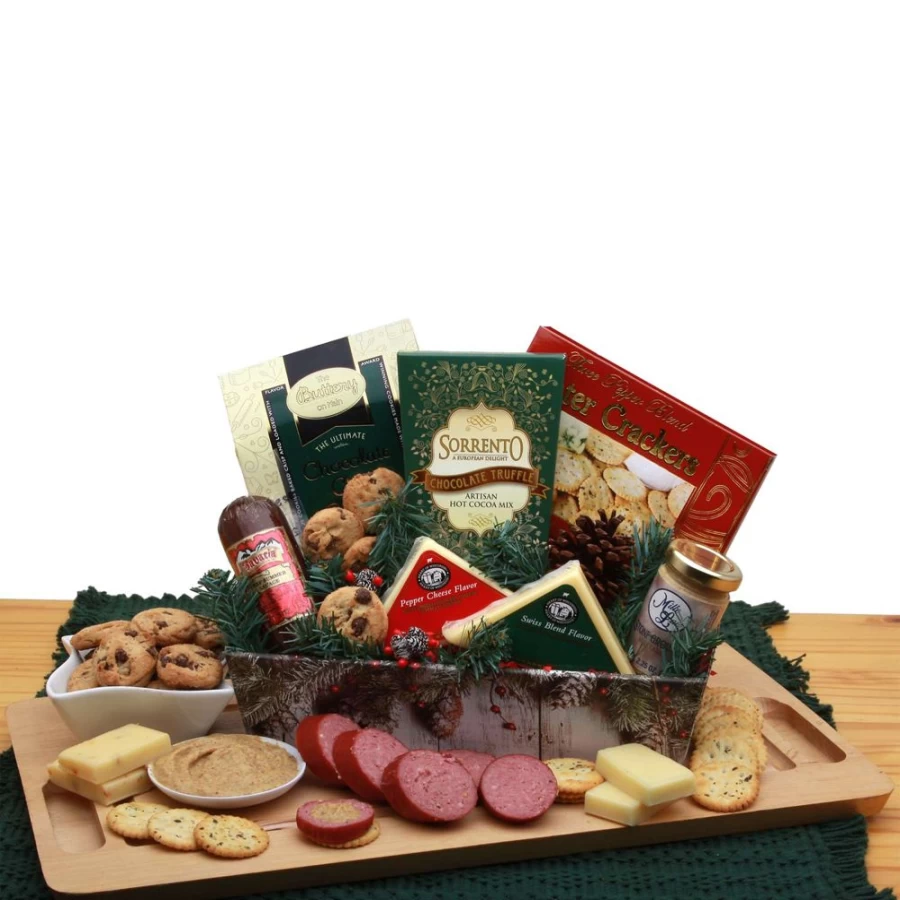 GBDS Rustic Winter Holiday Tray - Handcrafted Wooden Serving Platter for Christmas Decor & Entertaining