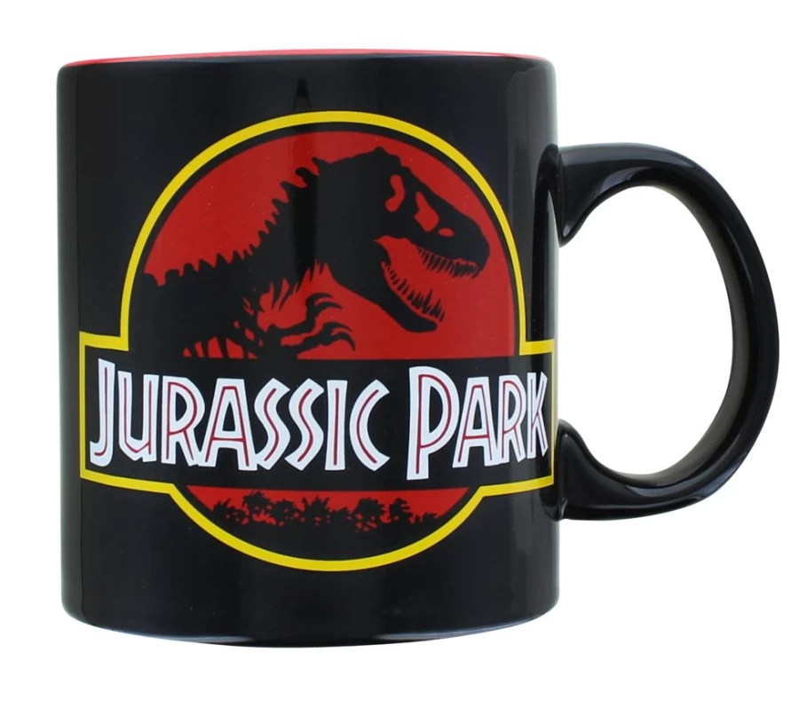 Toynk Jurassic Park Themed 20oz Black Ceramic Mug with Official Logo - Dinosaur Movie Fan Gift