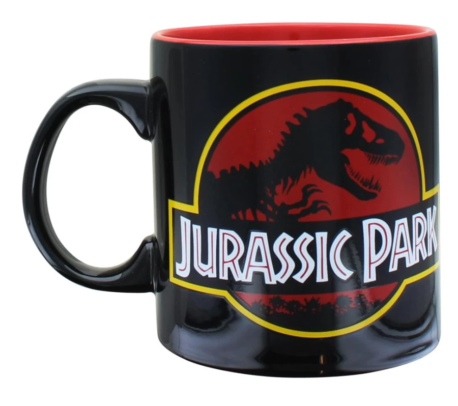 Toynk Jurassic Park Themed 20oz Black Ceramic Mug with Official Logo - Dinosaur Movie Fan Gift