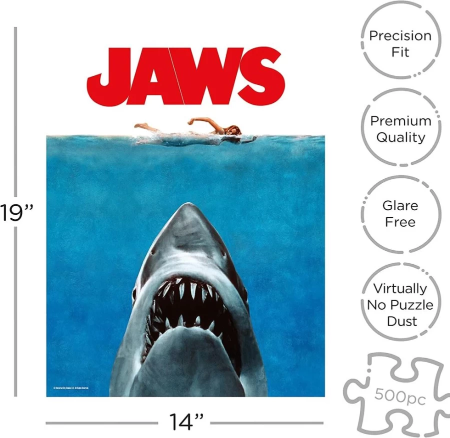 Toynk Jaws Movie 500-Piece Jigsaw Puzzle - One Sheet Collectible Puzzle for Adults & Fans
