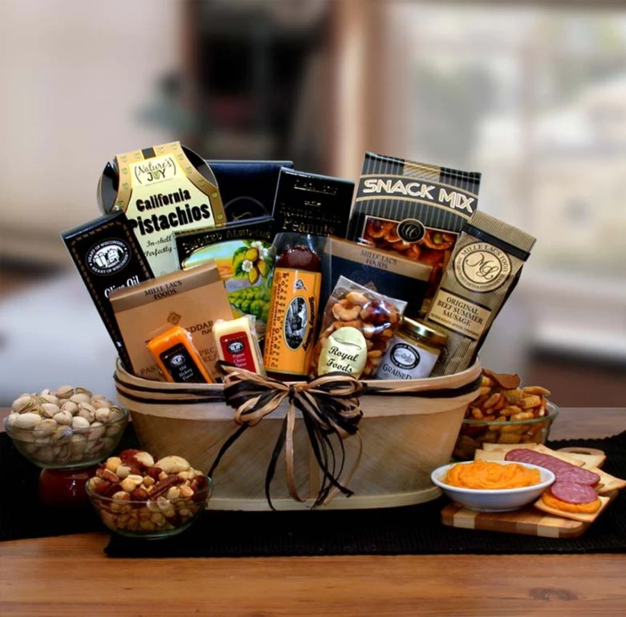 GBDS Premium Gourmet Sausage & Nut Gift Basket - Deluxe Snack Assortment for Holidays & Gifting