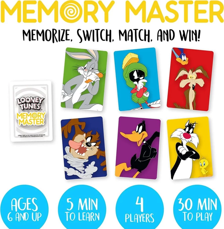 Looney Tunes Memory Master Card Game by Toynk - Fun Family Matching Game with Classic Cartoon Characters