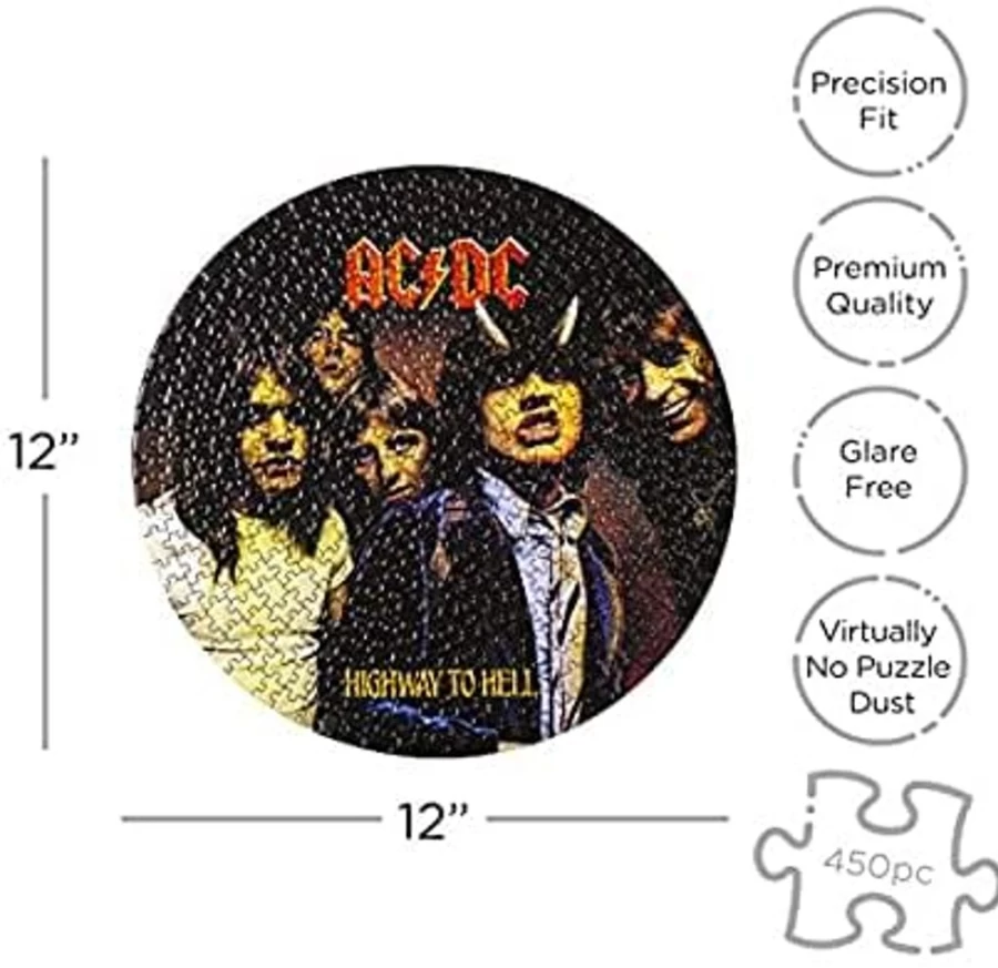 Toynk AC/DC Highway to Hell 450-Piece Picture Disc Jigsaw Puzzle - Rock Music Collectible Puzzle for Adults & Fans