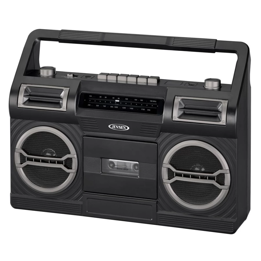 Jensen Portable AM/FM Radio with Cassette Player Recorder, Built-In Speakers, Vintage Style Audio Player for Home and Travel