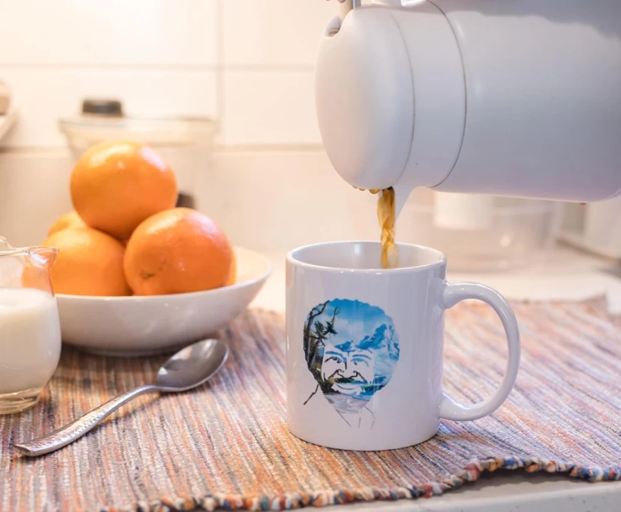 "Toynk Bob Ross Themed 11 oz Ceramic Coffee Mug | Portrait Design Collectible Cup"