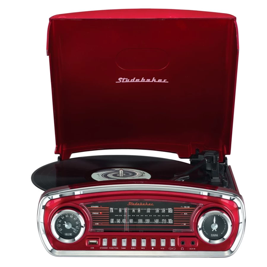 Studebaker Vintage 3-Speed Bluetooth Turntable with AM/FM Radio and Wireless Streaming