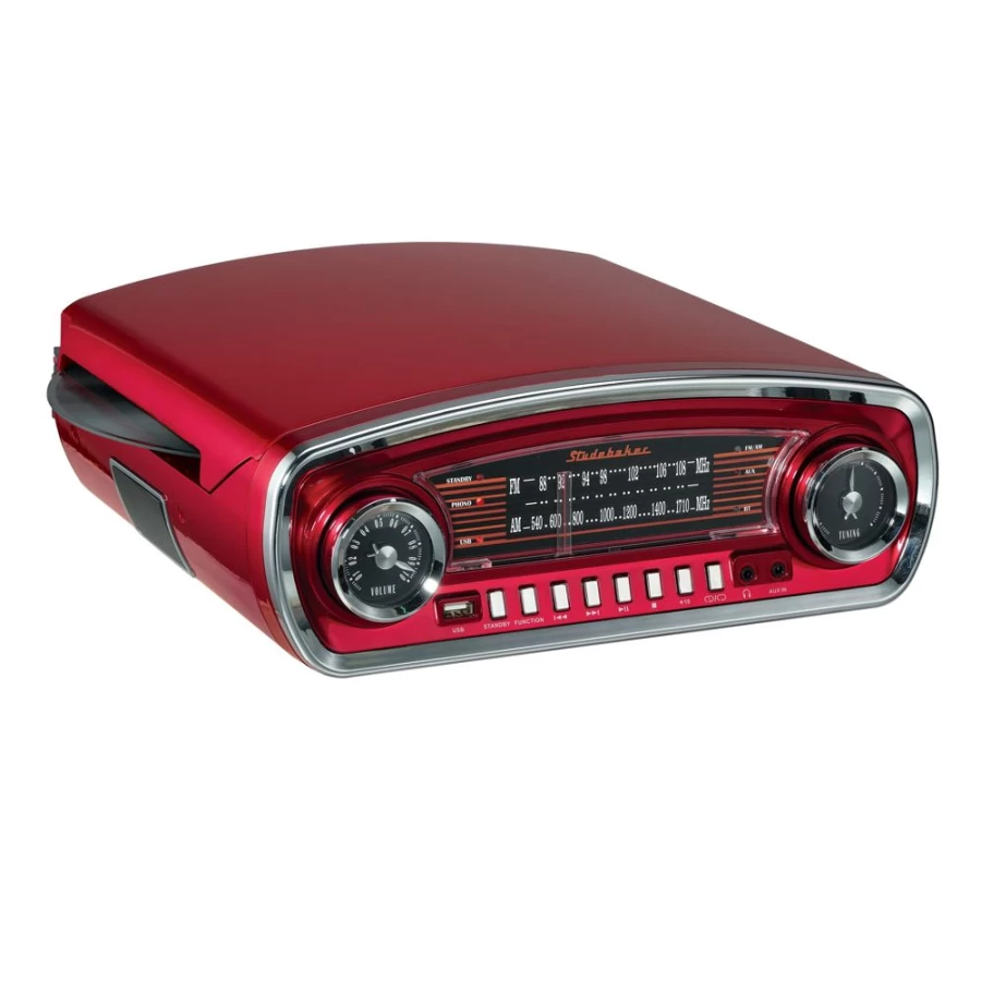 Studebaker Vintage 3-Speed Bluetooth Turntable with AM/FM Radio and Wireless Streaming