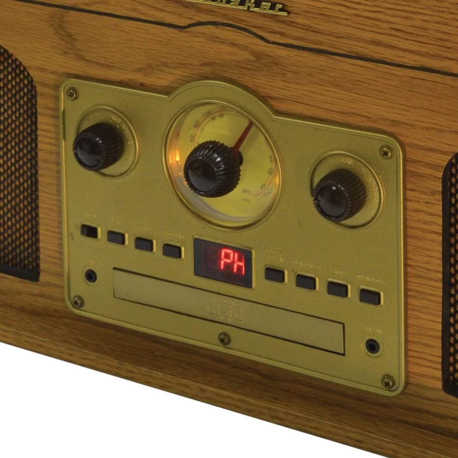 Studebaker 5-in-1 Retro Music System with Turntable, AM/FM Radio, CD Player, Cassette Deck, and Aux Input