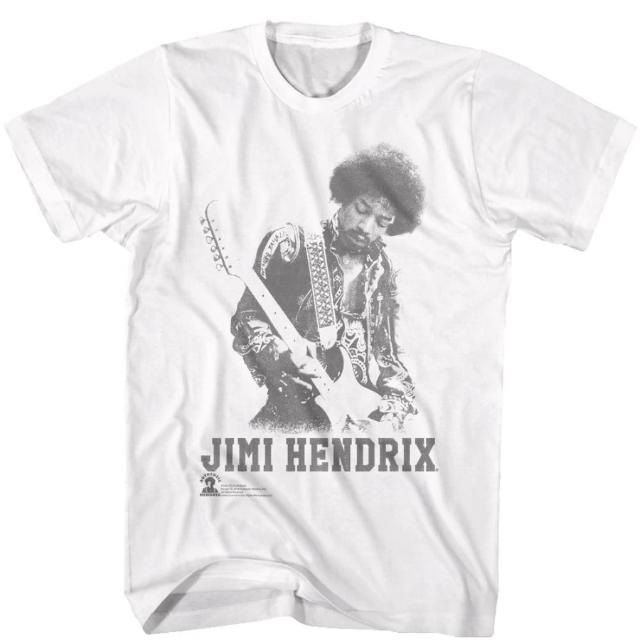 "MeTV Custom Brands Jimi Hendrix Black And White Vintage T-Shirt – Classic Rock Music Merchandise"