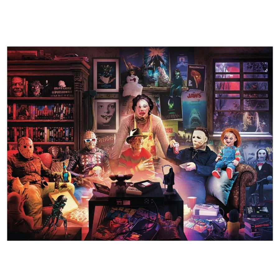 "Toynk 1000-Piece Horror Night Watch Party Jigsaw Puzzle for Adults – Spooky Halloween Puzzle"