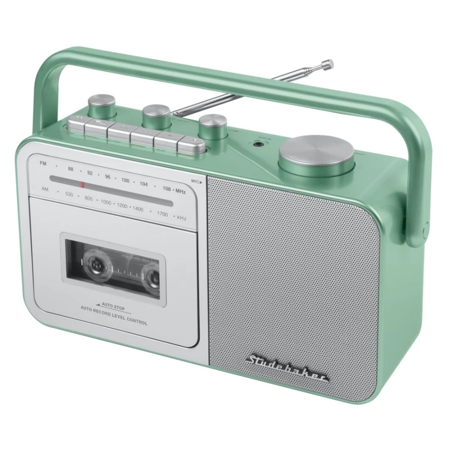 Studebaker Vintage 80's Portable Cassette Player Recorder with AM/FM Radio - Retro Boombox for Music Playback and Recording