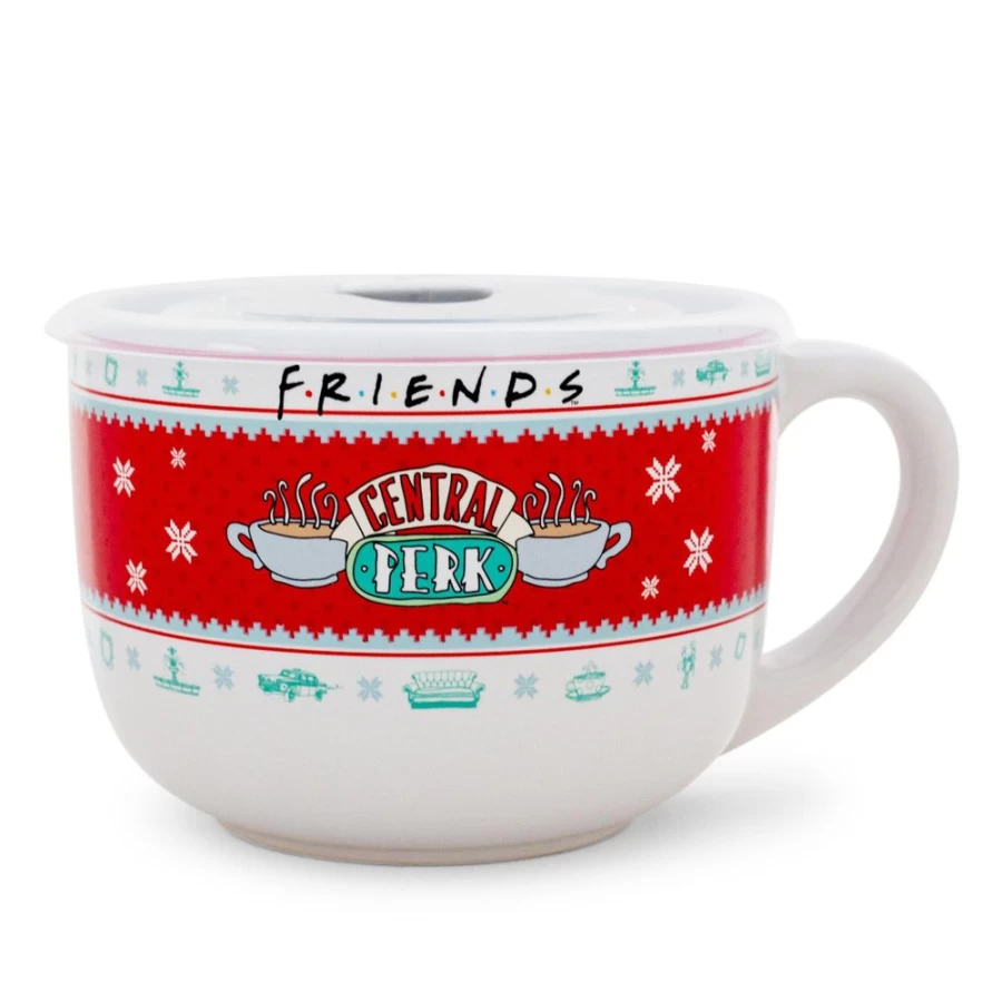 Toynk Friends TV Show Central Perk Holiday Sweater Soup Mug with Vented Lid - 24 Ounce Coffee Cup