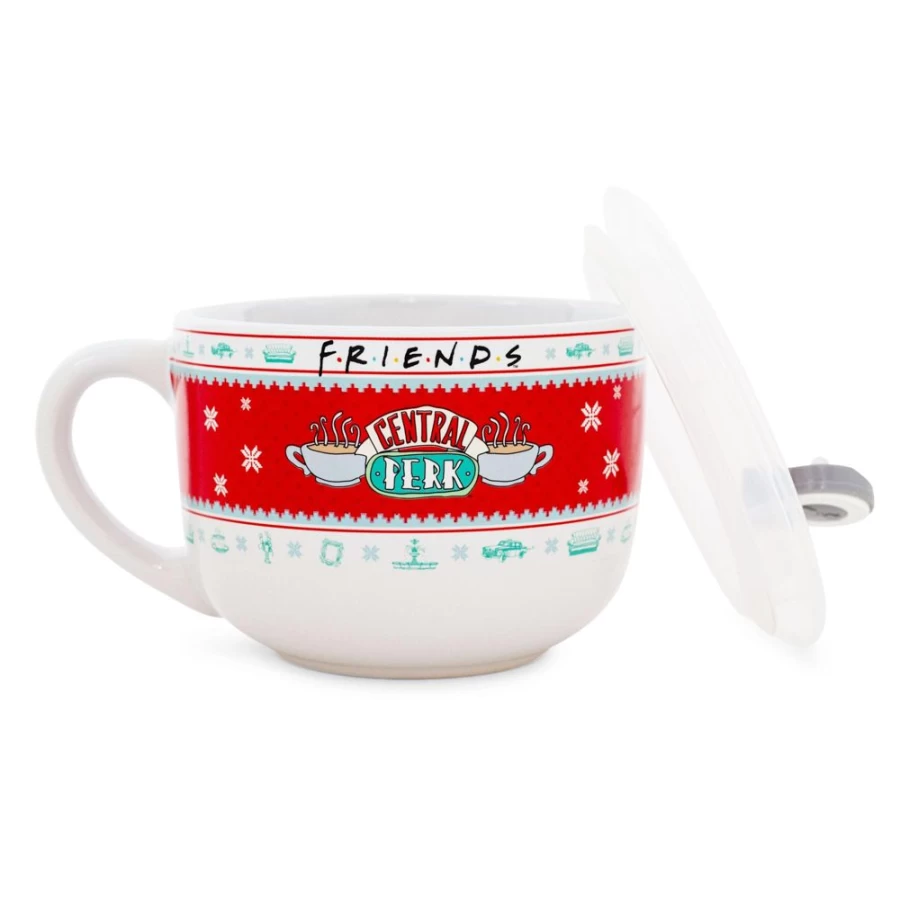 Toynk Friends TV Show Central Perk Holiday Sweater Soup Mug with Vented Lid - 24 Ounce Coffee Cup