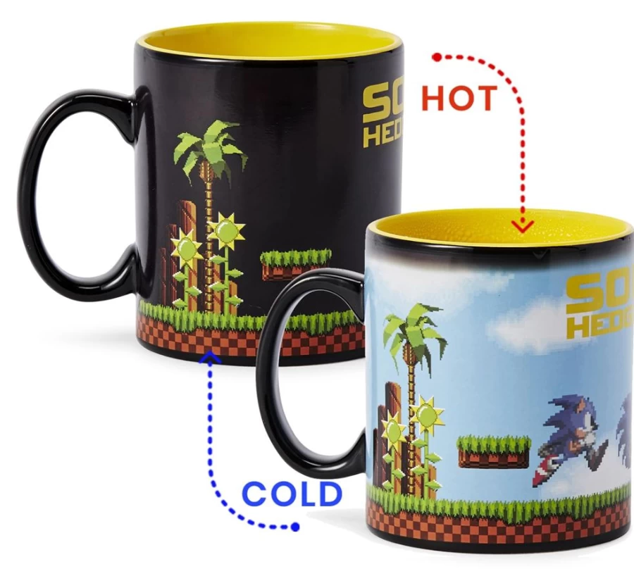 Toynk Sonic The Hedgehog 16-Bit Heat-Activated Color Changing Ceramic Mug - 16oz Retro Gaming Coffee Cup