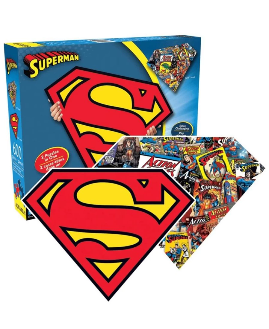 Toynk DC Comics Superman 600-Piece Double-Sided Jigsaw Puzzle with Unique Shape