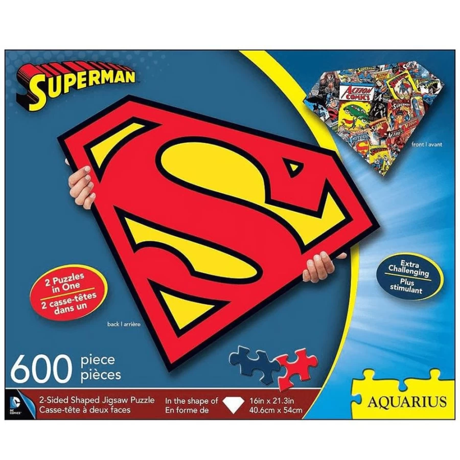 Toynk DC Comics Superman 600-Piece Double-Sided Jigsaw Puzzle with Unique Shape