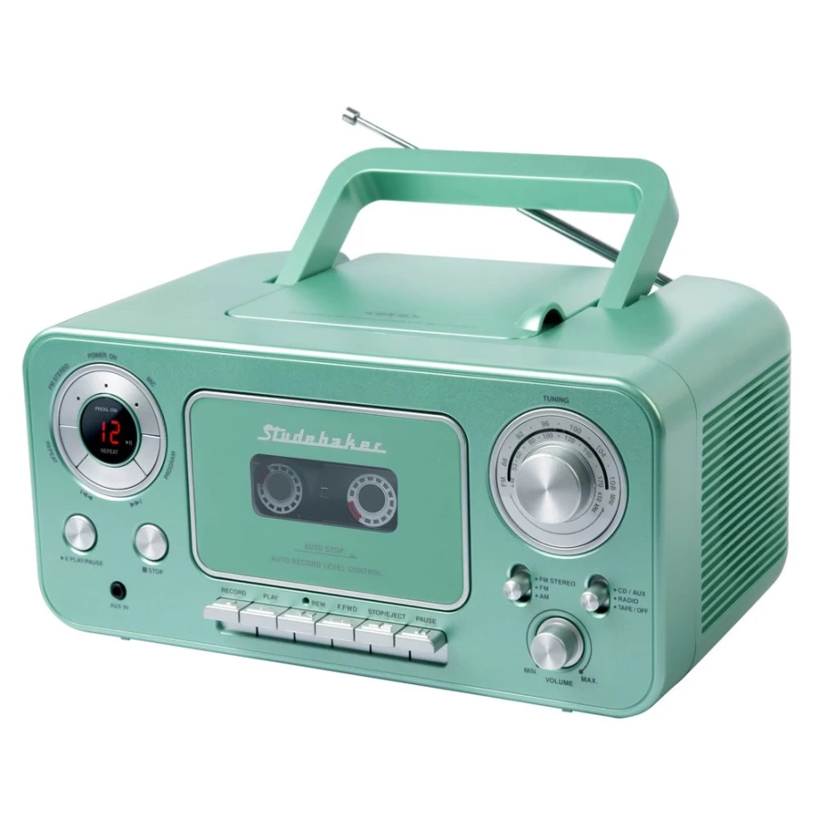 Studebaker Retro Portable CD Player with AM/FM Radio, Cassette Recorder & Stereo Sound