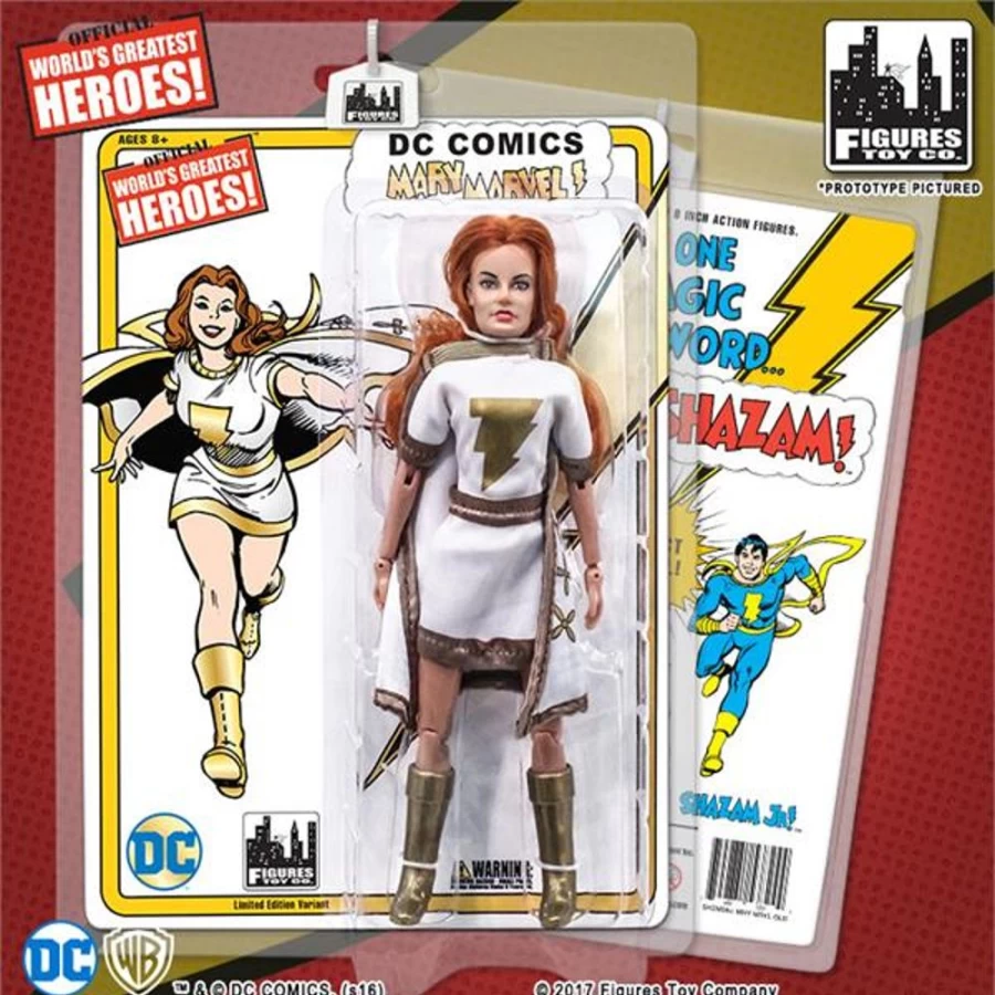 MeTV Figures Shazam Retro 8-Inch Mary Marvel Action Figure - White & Gold Edition (Collectible Series)