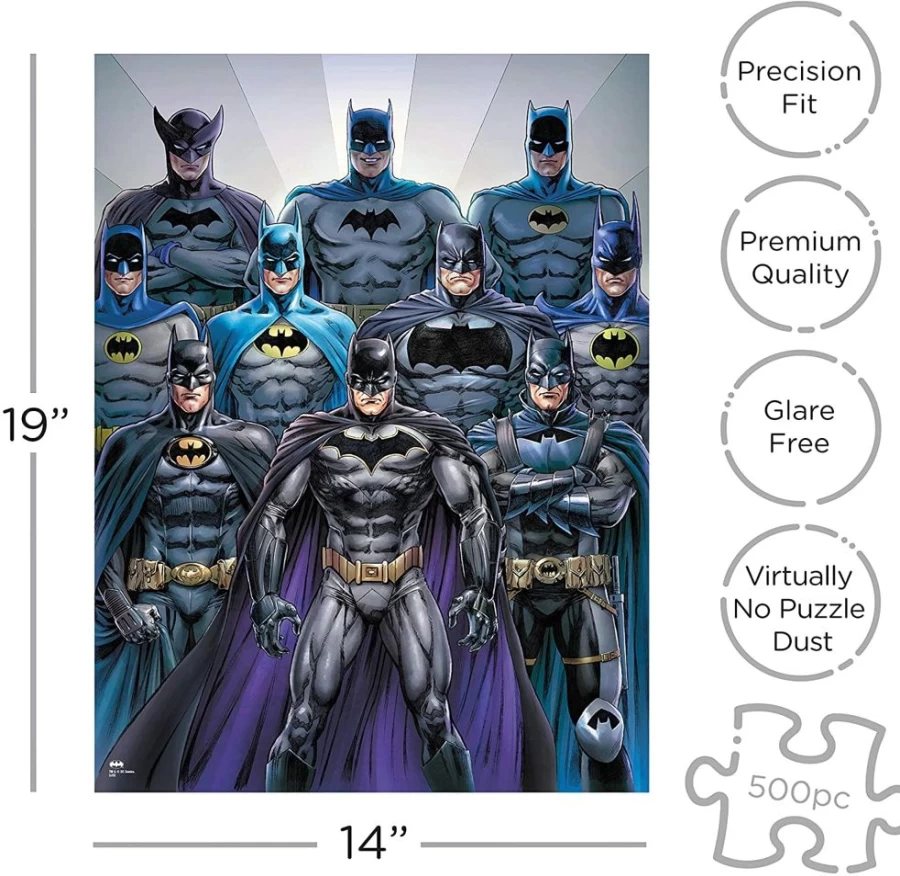 Toynk DC Comics Batman Batsuits 500-Piece Jigsaw Puzzle for Adults & Kids – Collectible Superhero Puzzle