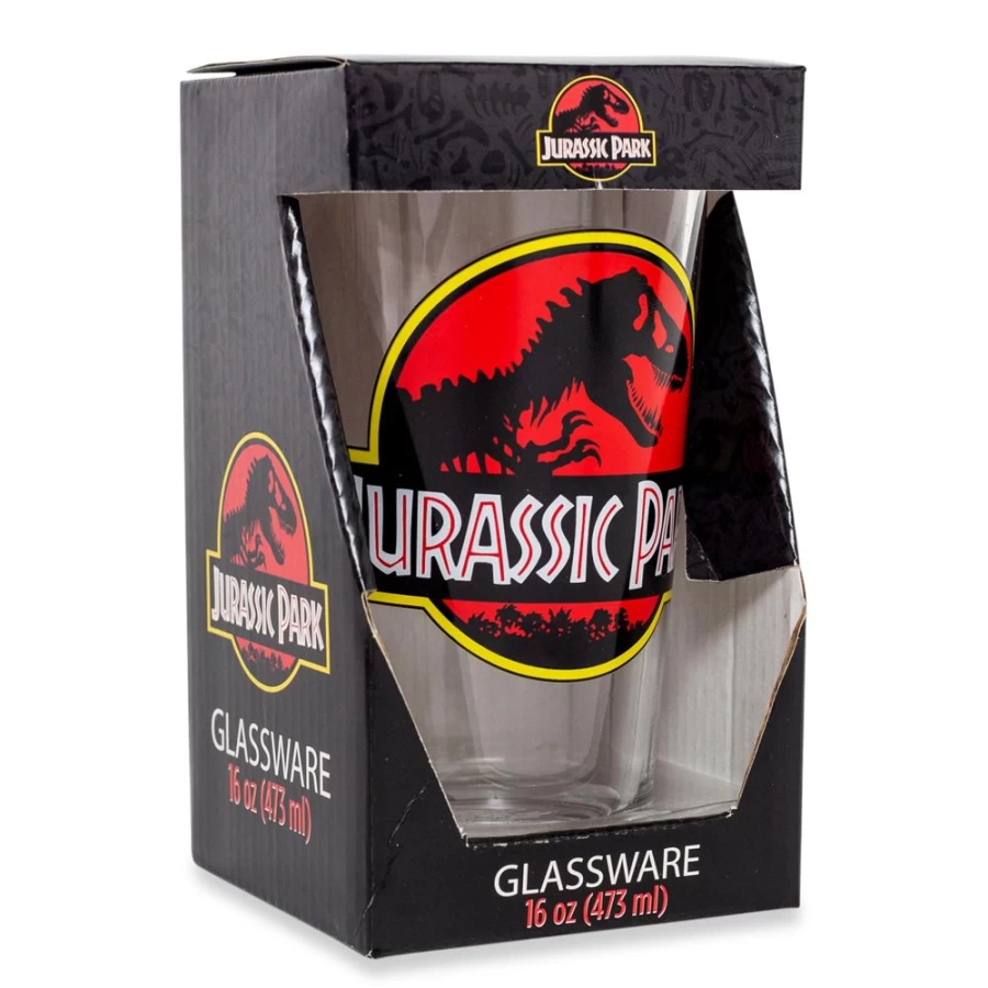 Toynk Jurassic Park 16oz Pint Glass with Official Logo - Dinosaur Movie Collectible Drinkware