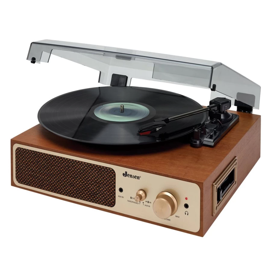 Jensen 3-Speed Bluetooth Turntable with Built-In Stereo Speakers | Wireless Record Player for Vinyl Playback & Streaming