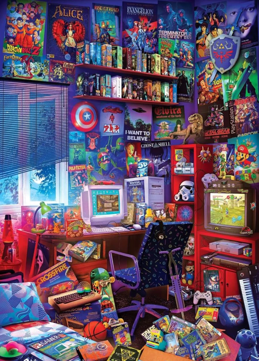 "Toynk 1000-Piece Jigsaw Puzzle - 90s Retro Game Room Pop Culture Art by Rachid Lotf"