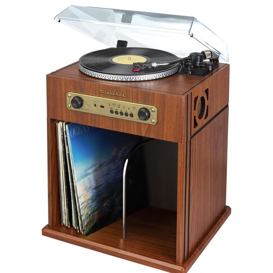 Studebaker Bluetooth Turntable with Stereo Sound and Built-In Record Storage