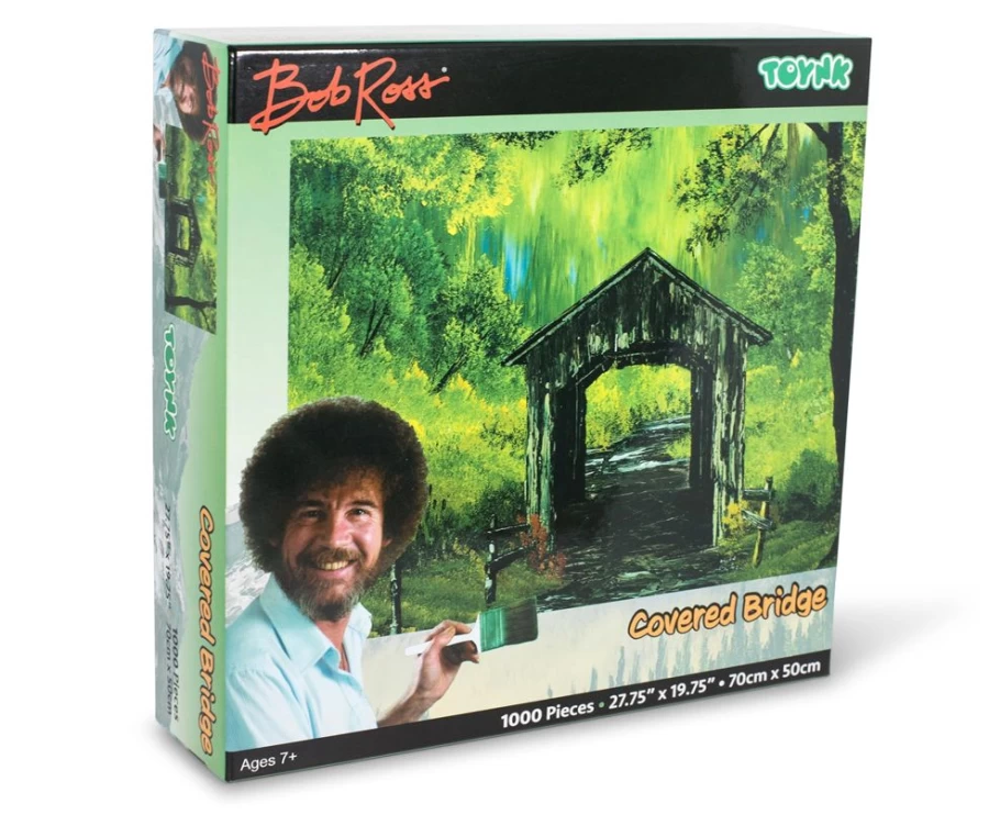 "Toynk 1000 Piece Bob Ross Covered Bridge Jigsaw Puzzle | Nature-Themed Collectible Puzzle for Adults"