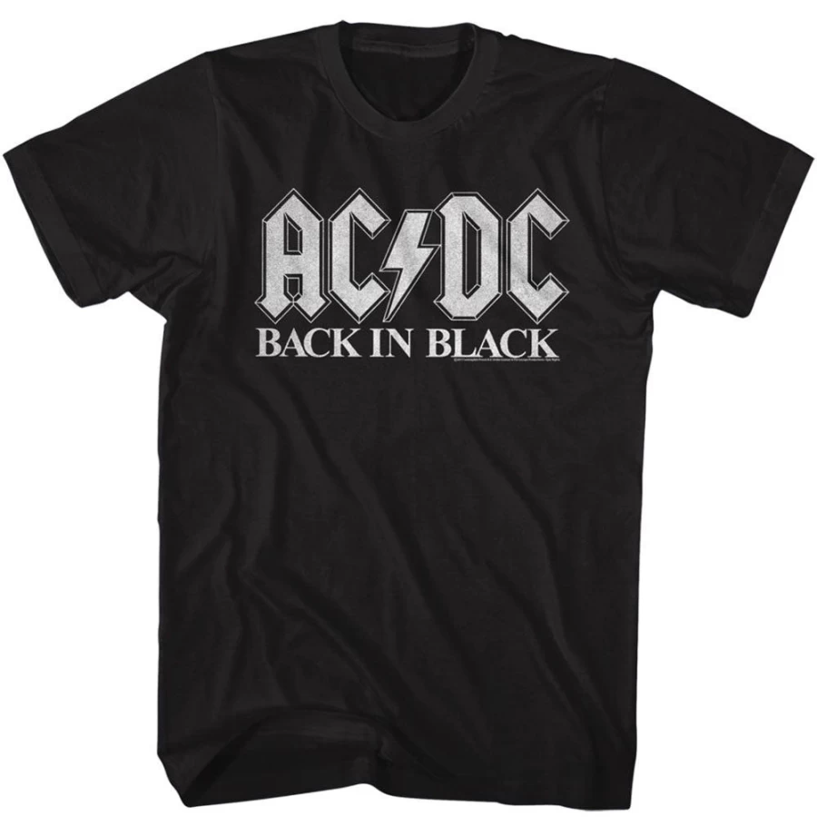 MeTV Custom Brands AC/DC Back In Black Vintage Band T-Shirt - Classic Rock Music Merchandise